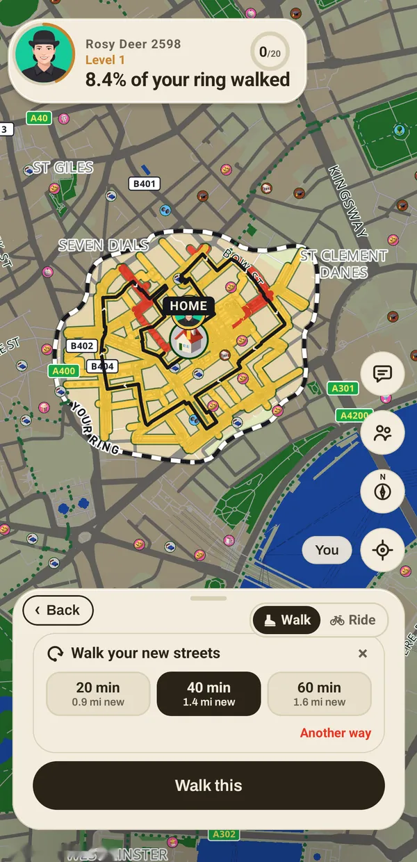 Walk your new streets: a choice of 20, 40 or 60 minutes.